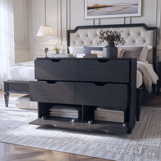 Sunvega Black Double Dresser with 4 Large Drawers and 2 Pulldown Cabinets