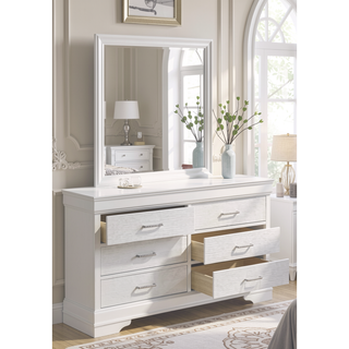 Sunvega Modern 6 Drawer Dresser with Wood Finish and Slat System for Bedroom