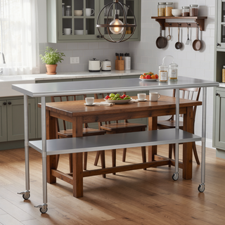 Sunvega NSF-Certified Stainless Steel Prep Table with Wheels and Adjustable Undershelf