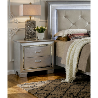 Sunvega Contemporary White High Gloss Lacquer Nightstand with Chrome Handles and USB Charger
