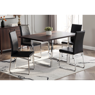 Sunvega Modern Dining Table with Brown Laminate Top and Chrome Metal Legs