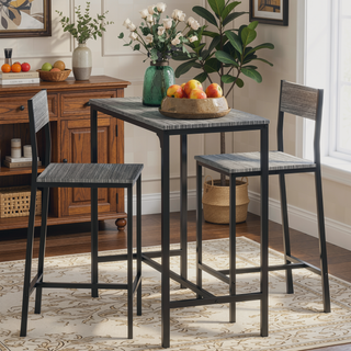 Sunvega Industrial Counter Height Kitchen Table and Two Bar Stools Set for Small Space