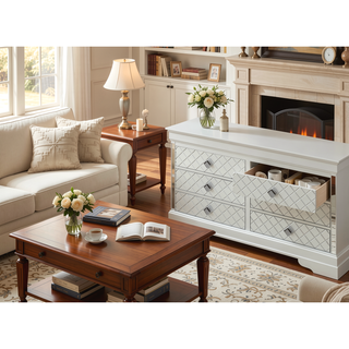 Sunvega Sophisticated Silver Champagne Transitional Nightstand with Two Drawers for Storage