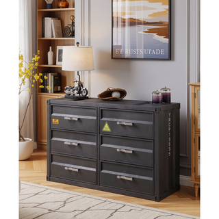 Sunvega Industrial Metal Dresser with 6 Drawers and Gunmetal Finish