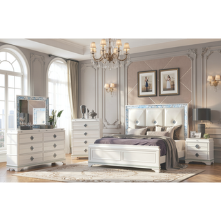 Sunvega Modern White Wood Chest with Crystal Accents and Hidden Jewelry Drawer