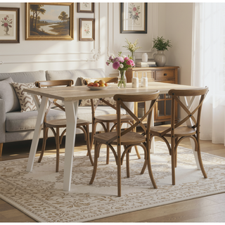 Sunvega White and Natural Wood Rectangular Dining Table with Saber Legs for 6
