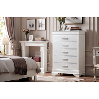 Sunvega Luxury White Chest of Drawers with Five Spacious Drawers and Accent Handles
