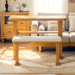 Sunvega Modern Farmhouse Solid Wood Expandable Dining Table with Storage