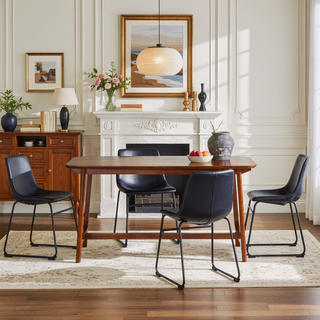 Sunvega Mid-Century Modern Dining Table with Trestle Base and Walnut Veneer