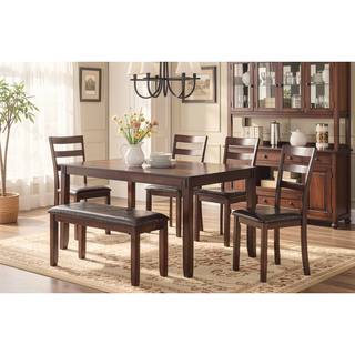 Sunvega Contemporary Espresso Finish Dining Set with Cushioned Ladder Back Chairs and Bench