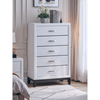 Sunvega White Laminate Nightstand with Wood Grain Detailing and Two Spacious Drawers