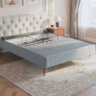Sunvega Sturdy Foldable Metal Mattress Box Spring Foundation Bed Base with Removable Cover