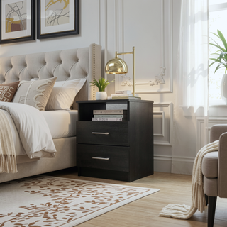 Sunvega Durable 2-Drawer 1-Shelf Rectangle Nightstand in Wenge Finish