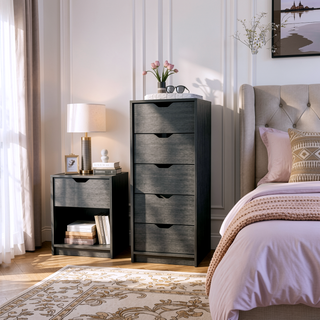 Sunvega Smokey Oak 5 Narrow Drawer Dresser with Pull-Out Mechanism and Spacious Storage