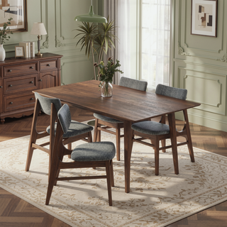 Sunvega Mid-Century Modern Solid Wood Dining Table with Beveled Edges Brown Stain Finish