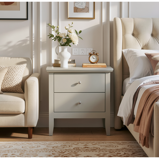 Sunvega Elegant Silver Champagne Nightstand with Two Drawers for Bedroom Storage