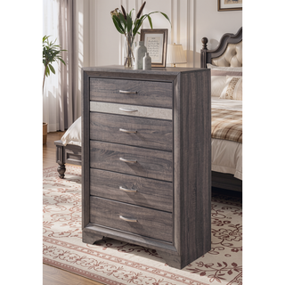Sunvega Modern Style Sparkle Grey Chest with 6 Spacious Drawers