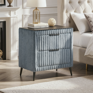 Sunvega Blue Wide Wale Corduroy Upholstery Nightstand with Two Spacious Drawers