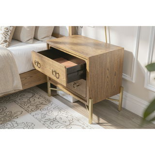 Sunvega 2 Drawer Nightstand with USB Charging Ports in a Softer Modern Latte Finish