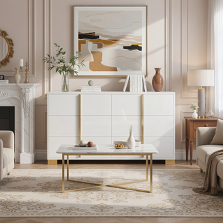 Sunvega Sleek Modern Six-Drawer Dresser with Gold Accents for Contemporary Bedroom
