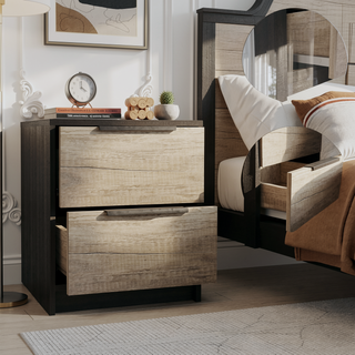 Sunvega Modern Wenge and Pine Nightstand with Two Smooth Drawers for Storage