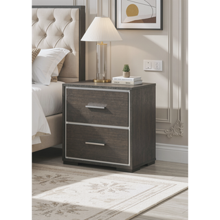 Sunvega Contemporary Dark Gray Nightstand with Two Drawers and Chrome Accents