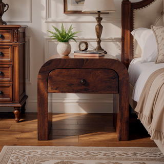 Sunvega Honey Caramel Solid Wood Bedside Table with One Drawer Storage