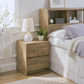 Sunvega Mango Wood Grain Nightstand with Motion Sensor LED Lights and USB Outlets