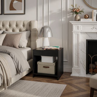 Sunvega Modern Black Nightstand with Spacious Lower Shelf for Bedroom