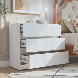 Sunvega White Contemporary Three Drawer Dresser with Pull Out Mechanism