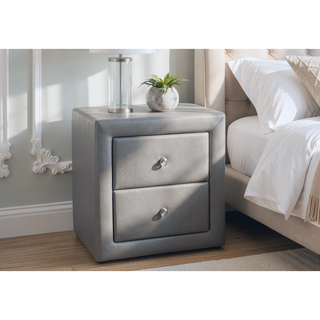 Sunvega Upholstered Grey Leather Look Nightstand with Two Storage Drawers