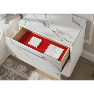 Sunvega Mist Nightstand with Two-Tone High-Gloss Marble Lacquer Finish and Two Spacious Drawers