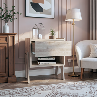 Sunvega Light Gray Nightstand with One Drawer and Open Shelf Storage