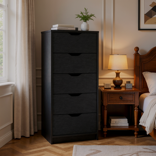 Sunvega 5 Drawer Tall Dresser with Pull Out System in Fine White Finish