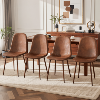 Sunvega Set of 4 Suede Backrest Chairs with Walnut Transfer Legs for Modern Homes