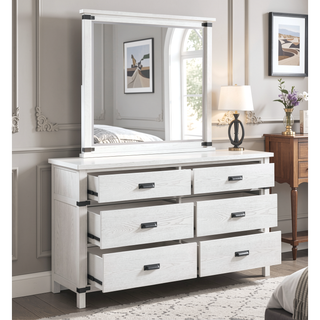 Sunvega Rectangular Antique White Wood Mirror for Modern Bedroom Décor