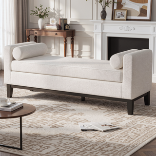 Sunvega Modern Vanilla Upholstered Accent Bench with Plush Foam Cushioning