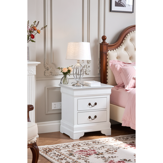 Sunvega Elegant White Traditional Nightstand with Two Drawers for Ample Storage