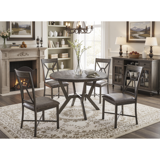 Sunvega Alamo Round Dining Table with Geometric Metal Base and Parquet Top