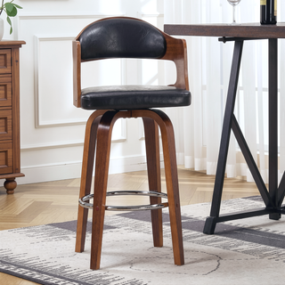 Sunvega Medieval Retro Golden 27-Inch Swivel Barstool with Black Leather Seat