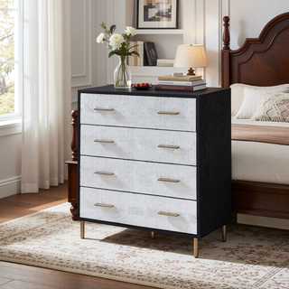 Sunvega Modern Nightstand with Patterned Drawer Fronts and Three Spacious Storage Drawers