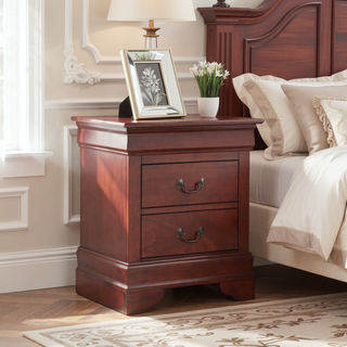 Sunvega Traditional Cherry Nightstand with Two Drawers for Bedroom Storage