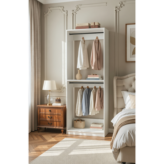 Sunvega 32 Inch Freestanding Modular Walk-In Closet with Oak Finish and Two Rods