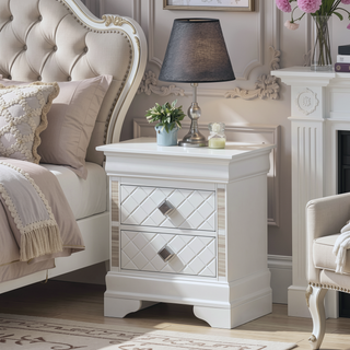 Sunvega Sleek Silver Champagne Nightstand with Two Spacious Drawers and Transitional Design