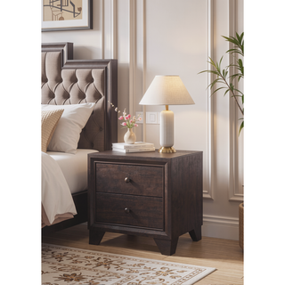 Sunvega Madison Espresso Finish Nightstand with 2 Large Storage Drawers and Wood Frame