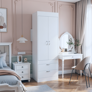 Sunvega Light Gray 2-Door Armoire with Spacious Drawers and Integrated Hanging Rod