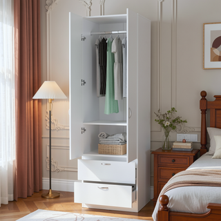 Sunvega Wenge 2-Door 2-Drawer Wardrobe with Hanging Rod for Bedroom