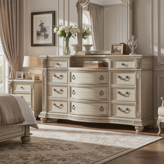 Sunvega Silver Finish European Design Nightstand with Genuine Marble Top