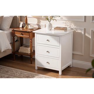 Sunvega Transitional Oak Nightstand With Three Drawers For Bedroom