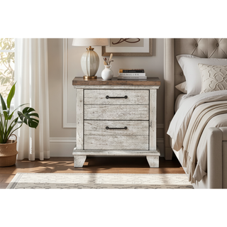 Sunvega Rustic Farmhouse Nightstand with Honey Smoke Accent Tops